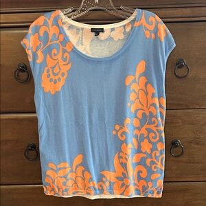 Talbots Blue and Orange Floral Short Sleeve Top